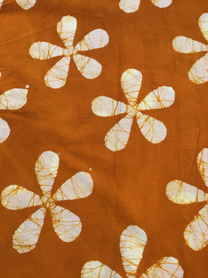 Orange separated flower shapes Batik Hand Printed Pure Cotton Fabric