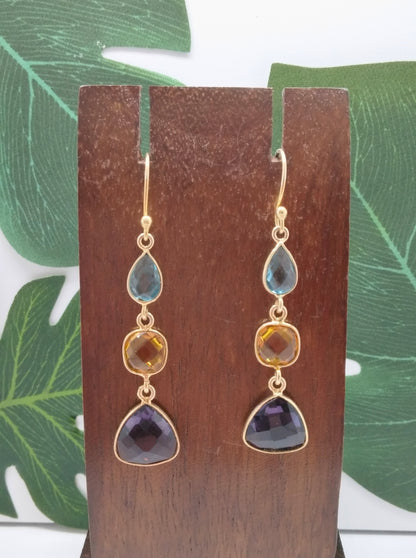 Amethyst, Citrine and Blue Chalcedony Triple Threat Earrings