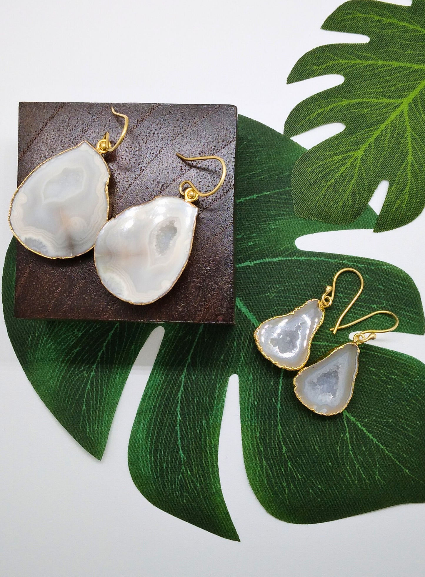 White Geode Druzy Earrings