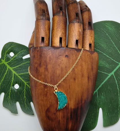 Turquoise Geode Druzy Moon Necklace