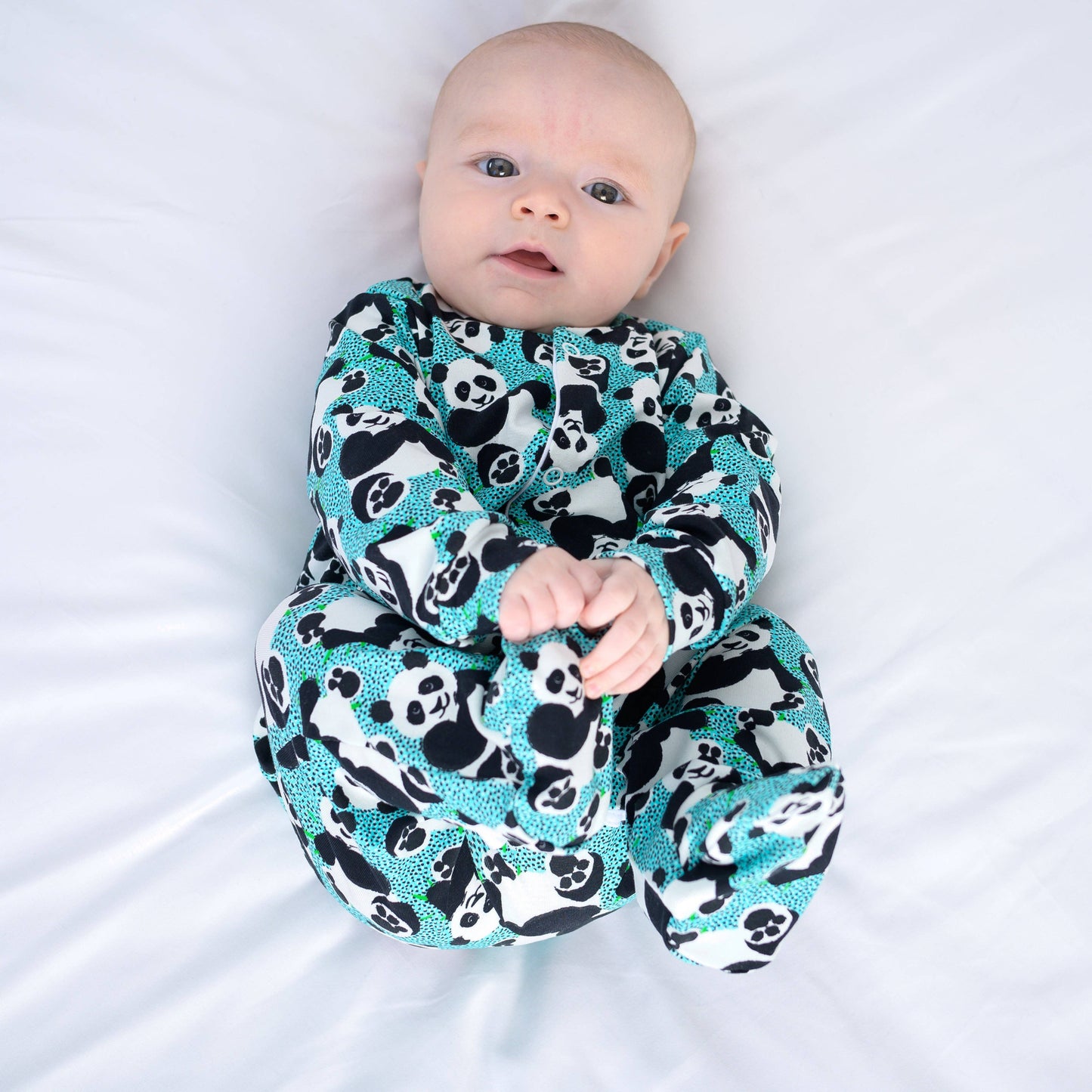 Blue panda cotton sleepsuit: 6-12 M