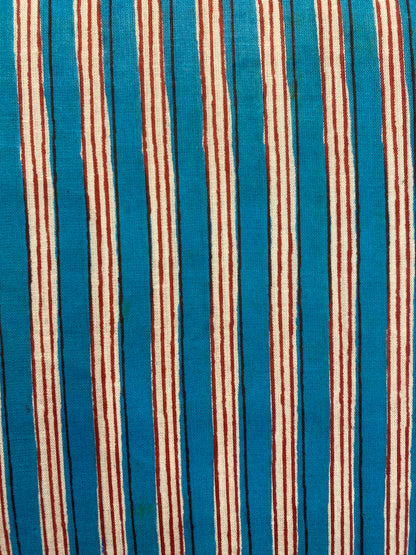 (Copy) Red, blue and white stripe Screen Printed Fabric 100% Cotton