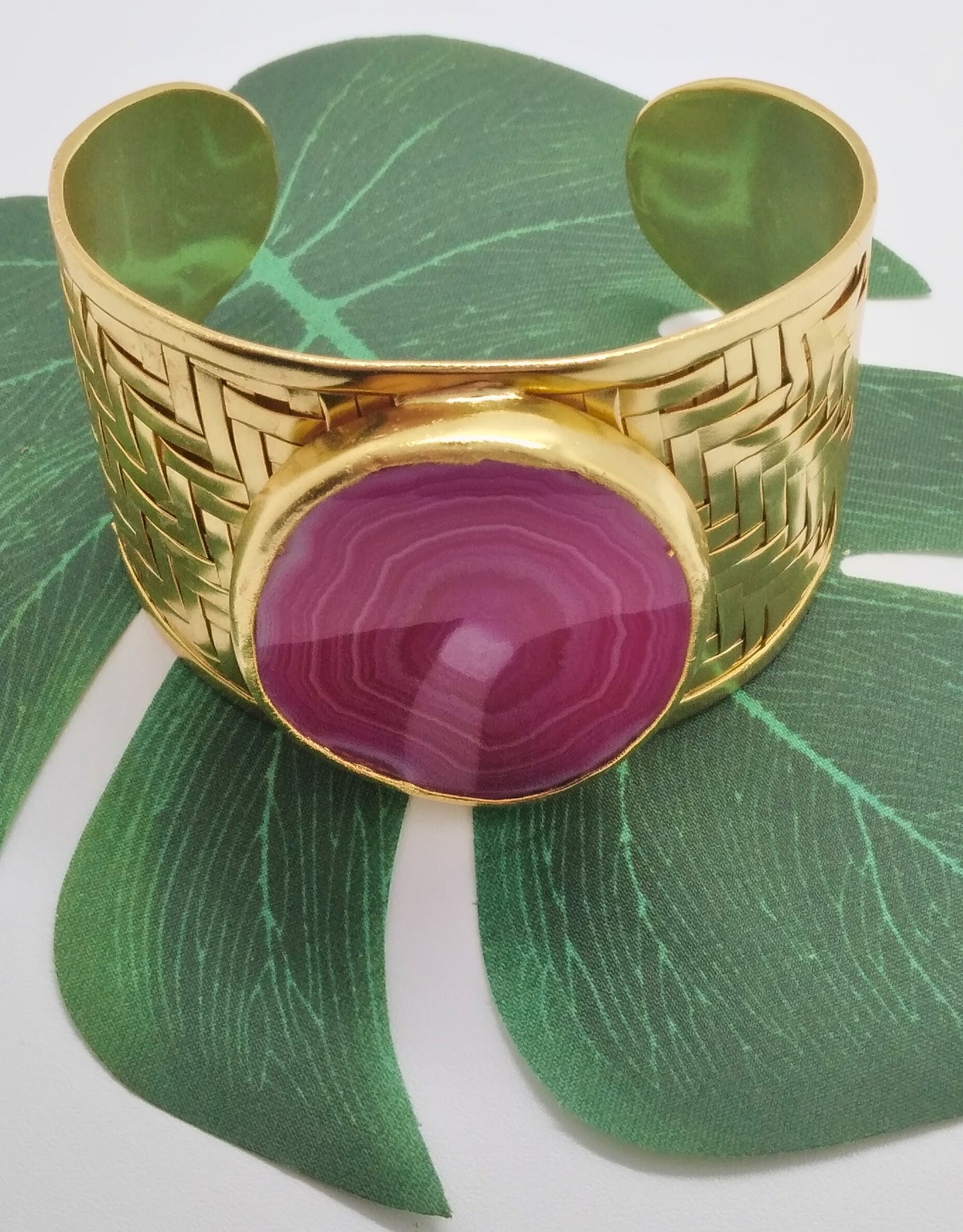 Pink Spectacular Agate Slice Cuff