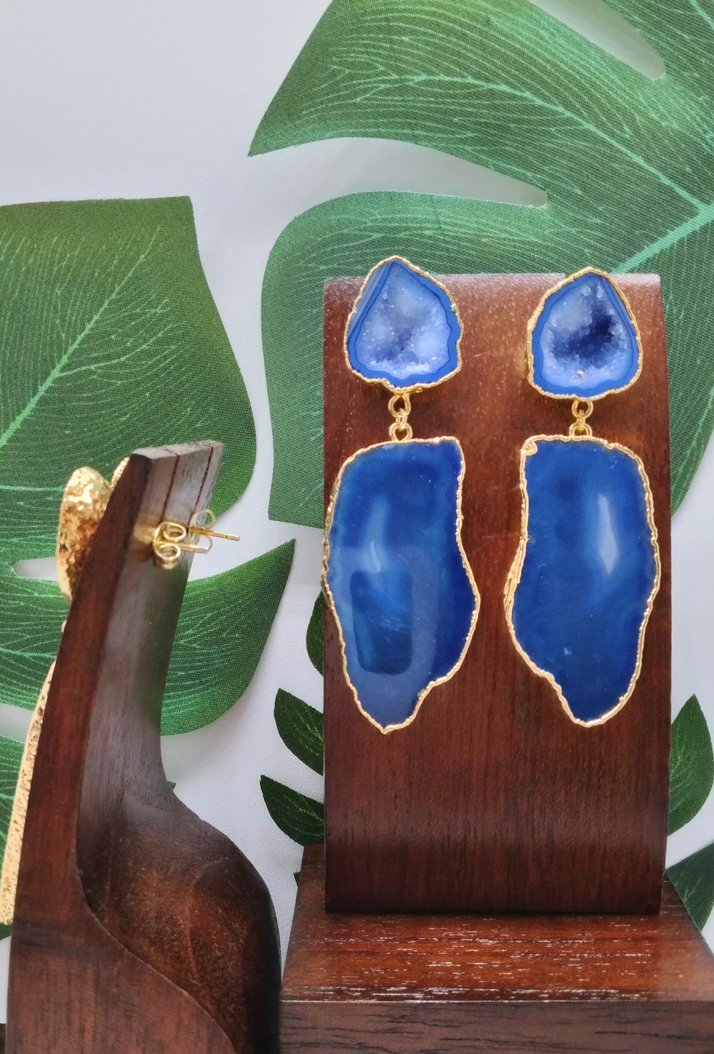 Sea Blue Agate Slice Drop Earrings