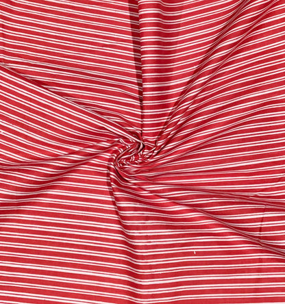 Red and white stripe Screen Printed Fabric 100% Cotton