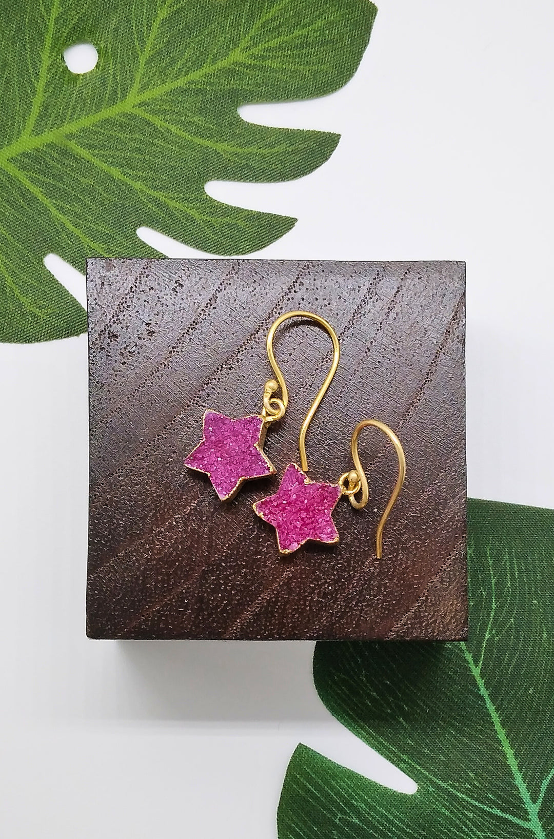 Magenta Sugar Druzy Star Earrings - Violet Elizabeth