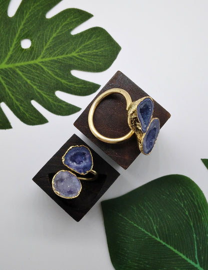 Purple Double Geode Druzy Ring