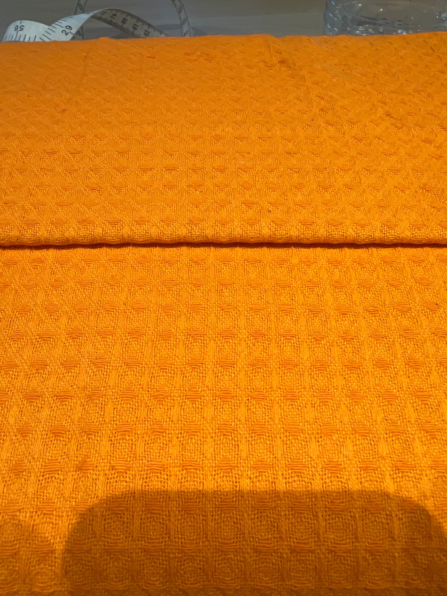 Soft orange Waffle hand dyed Fabric 100% Cotton