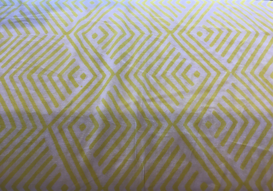 Yellow Line Block Printed Cotton Fabric