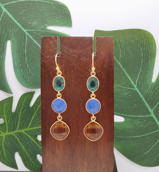 Apatite, Ink Chalcedony and Citrine Triple Threat Earrings