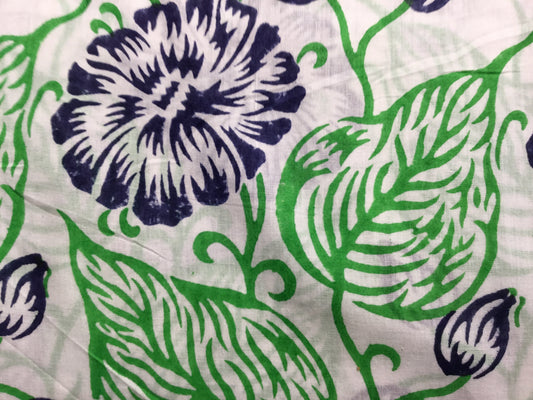 Blue and green line print Block Printed Fabric