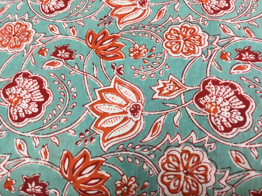 Futuristic red flower Block Printed Fabric