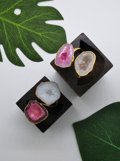 Star Shine and Hot Pink Double Geode Druzy Ring