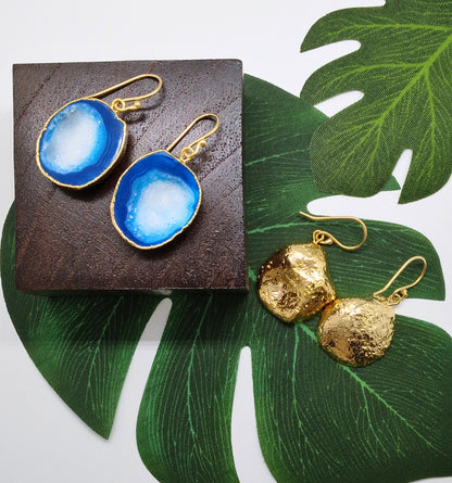 Ocean Blue Geode Druzy Earrings