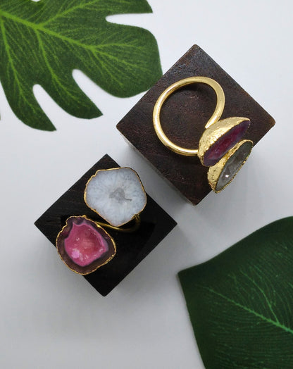 Star Shine and Hot Pink Double Geode Druzy Ring