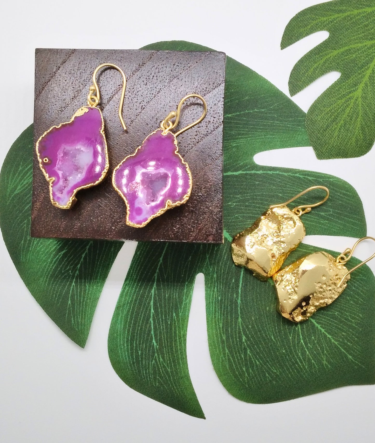 Hot Pink Geode Druzy Earrings