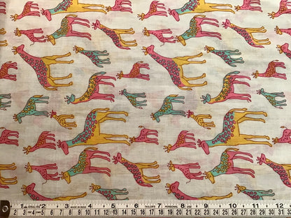 Candy giraffes Screen Printed Fabric 100% Cotton