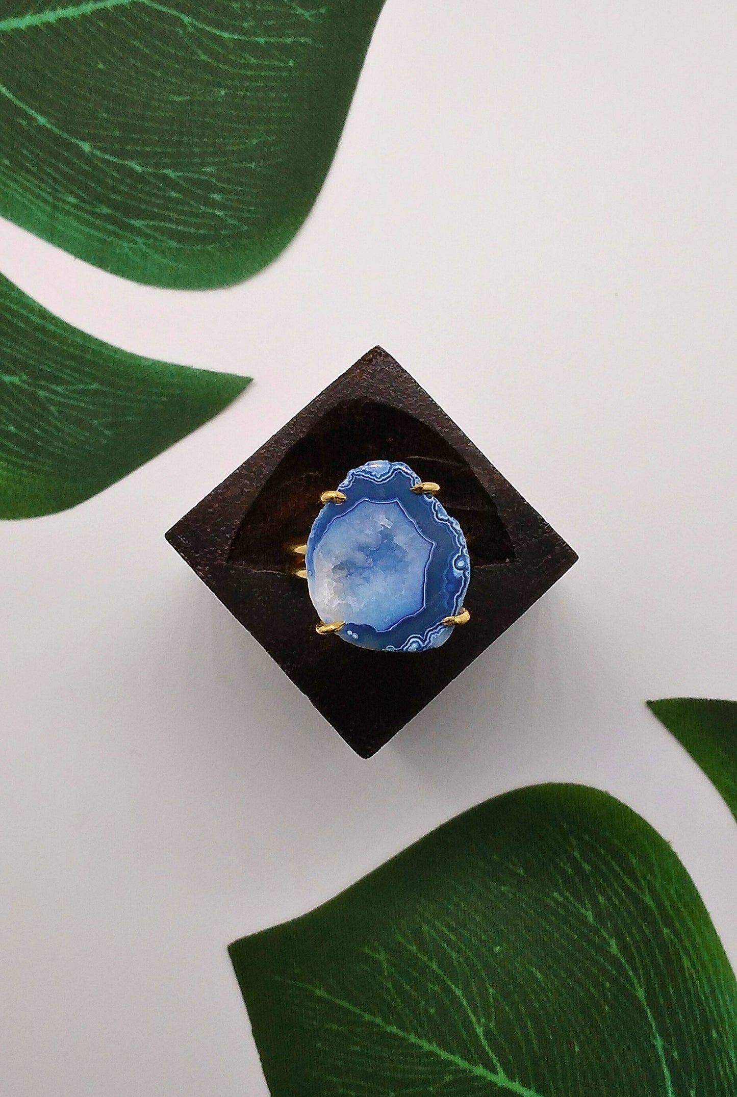 Ocean Blue Claw Geode Druzy Ring