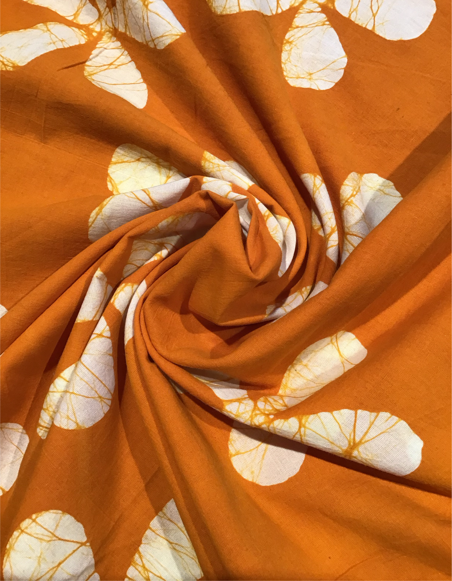 Orange separated flower shapes Batik Hand Printed Pure Cotton Fabric