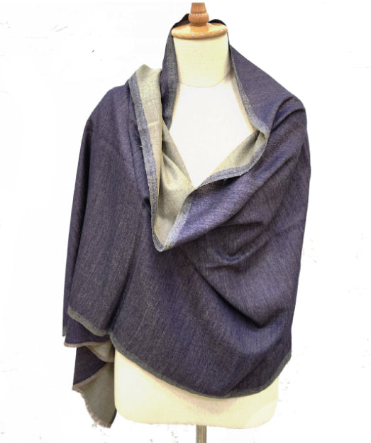 Cashmere wool and Silk scarf - Hand loomed scarves purple and taupe