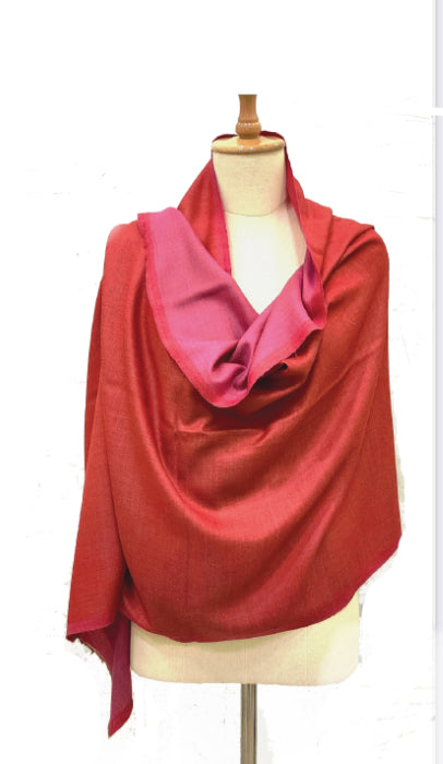 Cashmere wool and Silk scarf - Hand loomed scarves red and pink