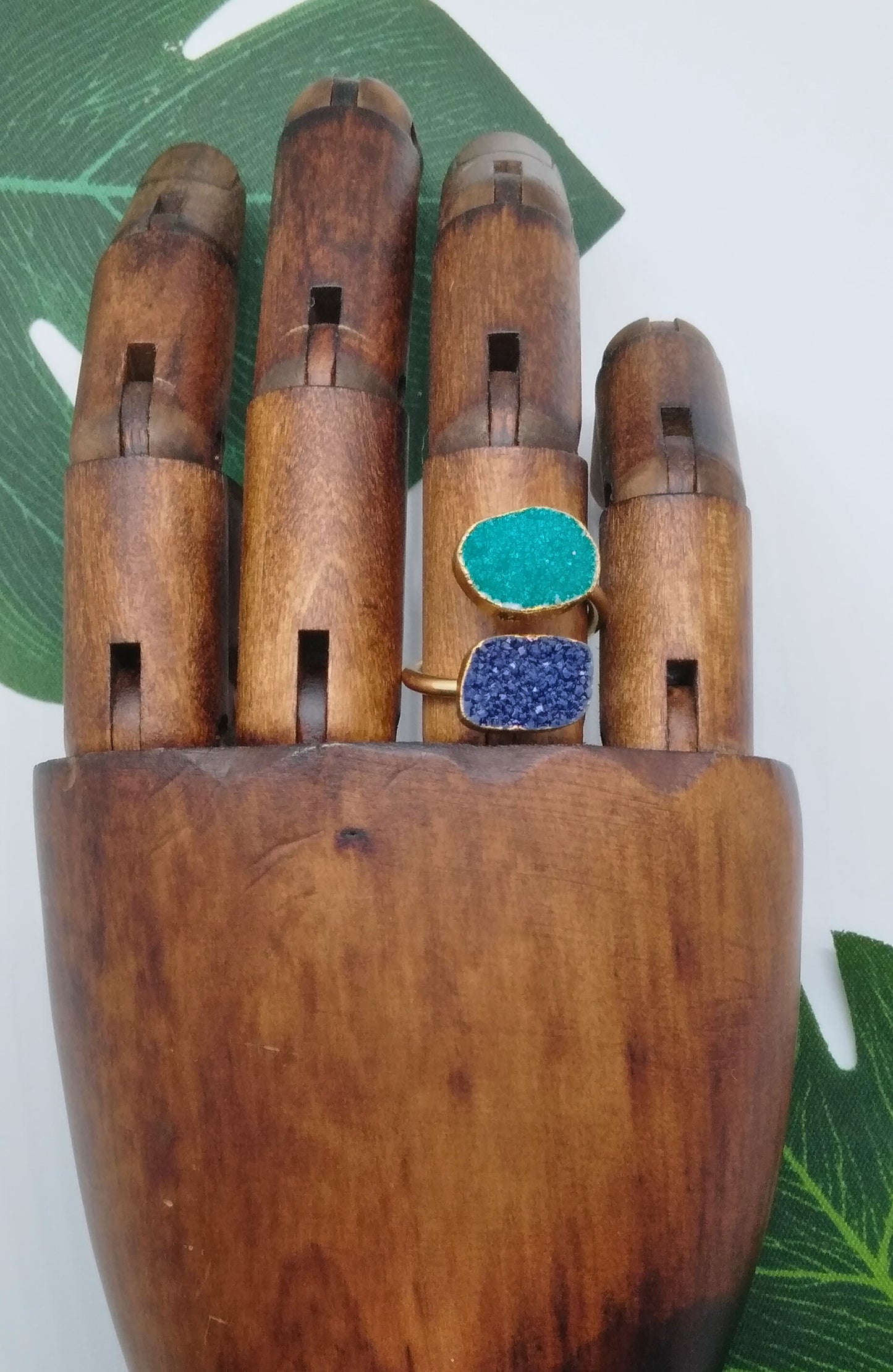 Blue and Sea Green Double Druzy Agate Ring