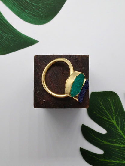 Blue and Sea Green Double Druzy Agate Ring