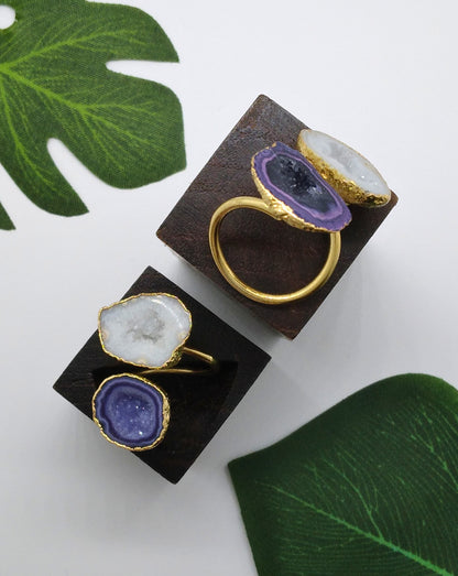 Star Shine and Purple Double Geode Druzy Ring