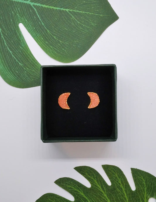 Orange Geode Druzy Moon Studs