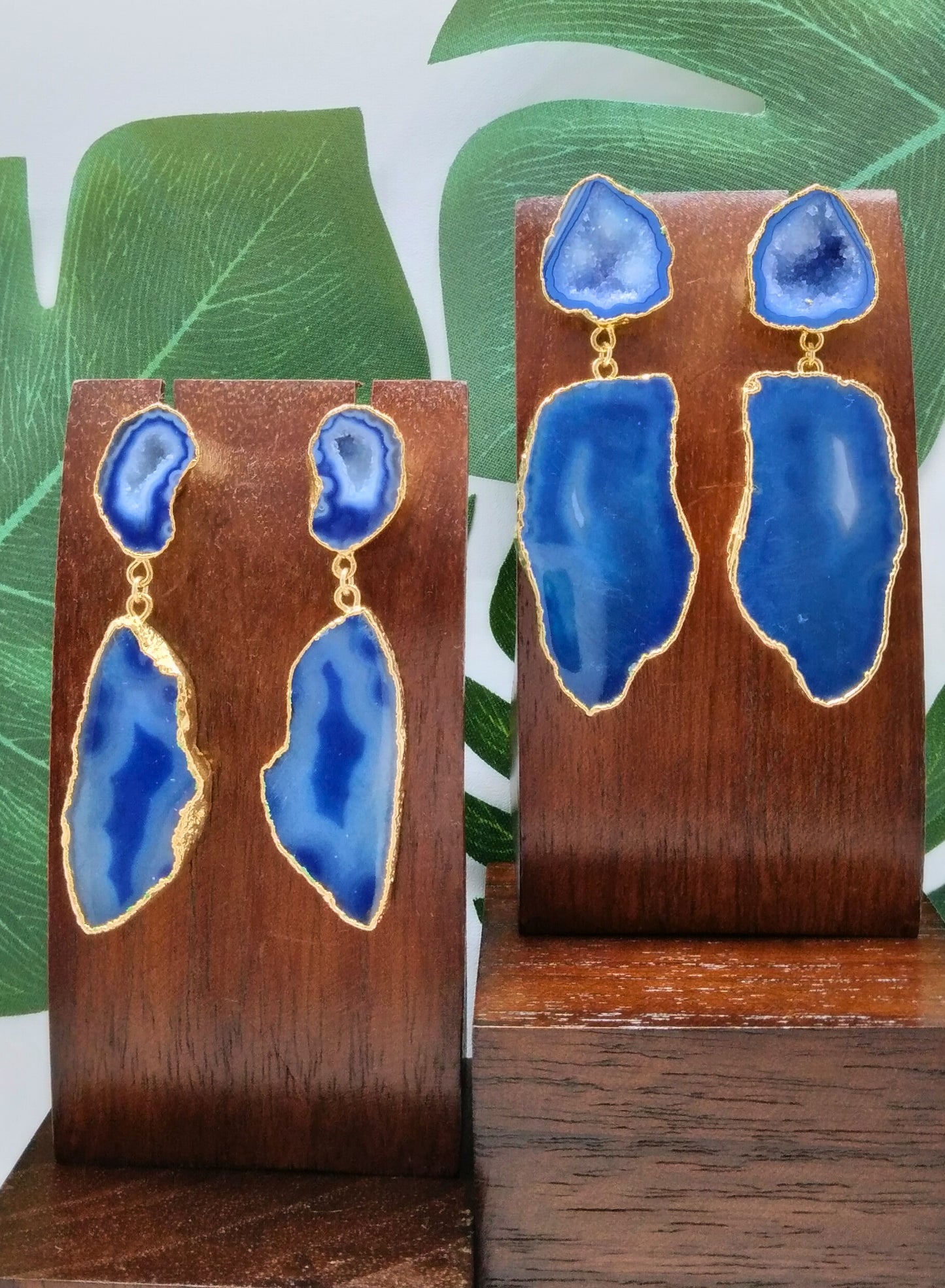 Sea Blue Agate Slice Drop Earrings