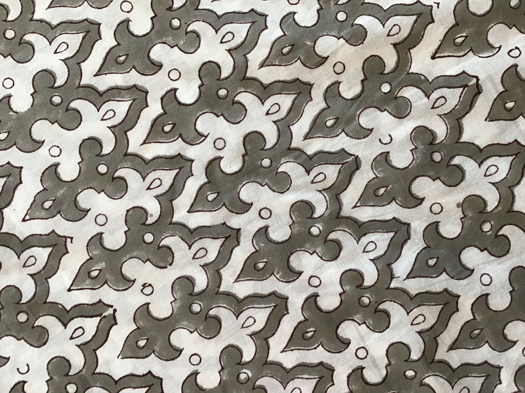 Crenelation Grey Print Block Printed Fabric - Violet Elizabeth