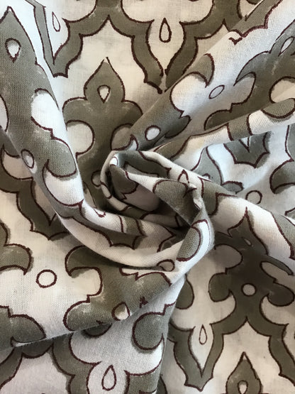 Crenelation grey print Block Printed Fabric