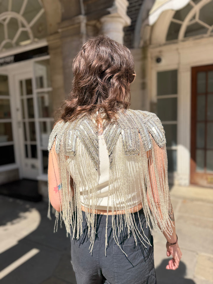 Hand Beaded Cape With Elegant Fringe