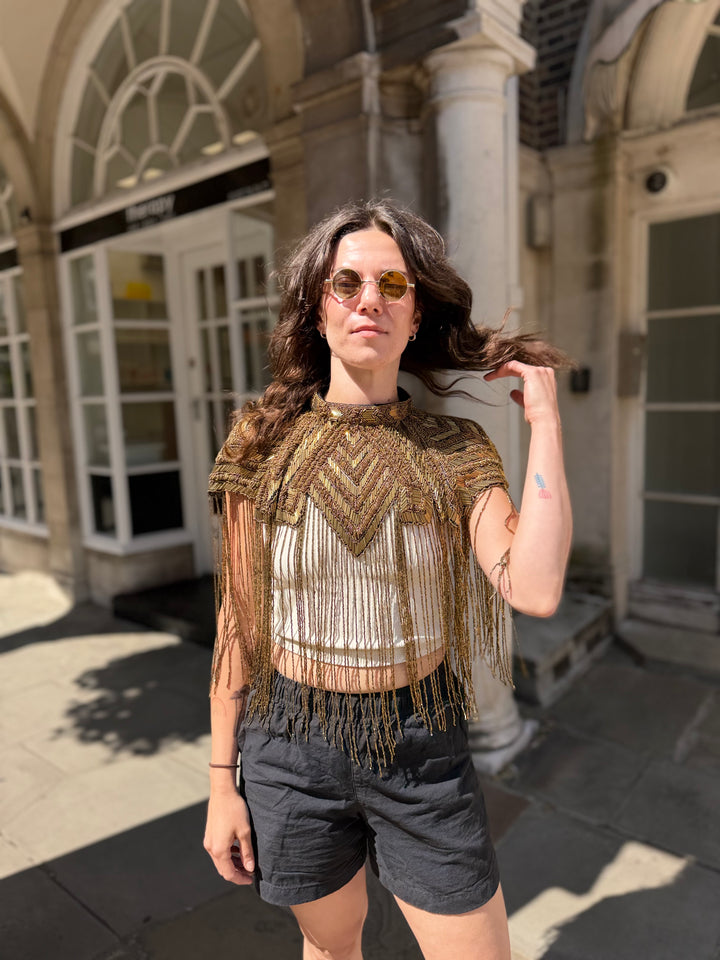 Hand Beaded Cape With Elegant Fringe