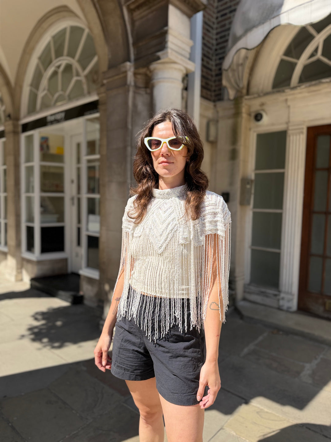 Hand Beaded Cape With Elegant Fringe