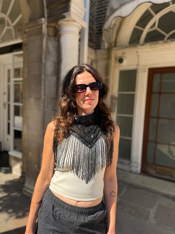 Hand Beaded Collar With Elegant Fringe