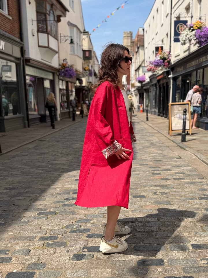 Red Paisley Reversible Linen Coat