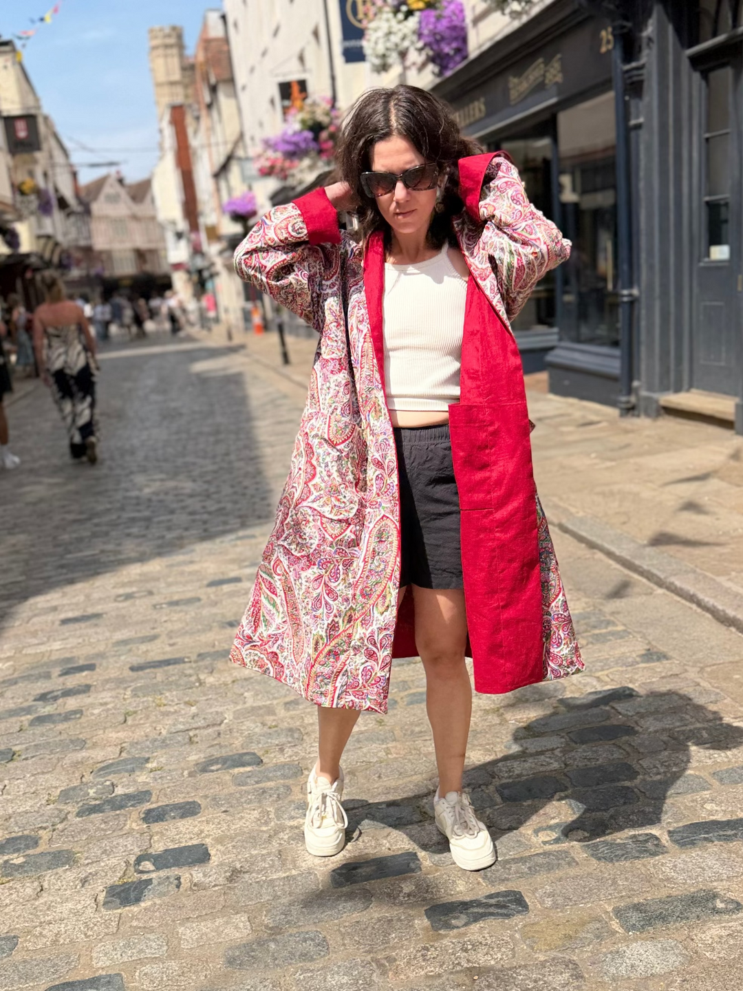 Red Paisley Reversible Linen Coat