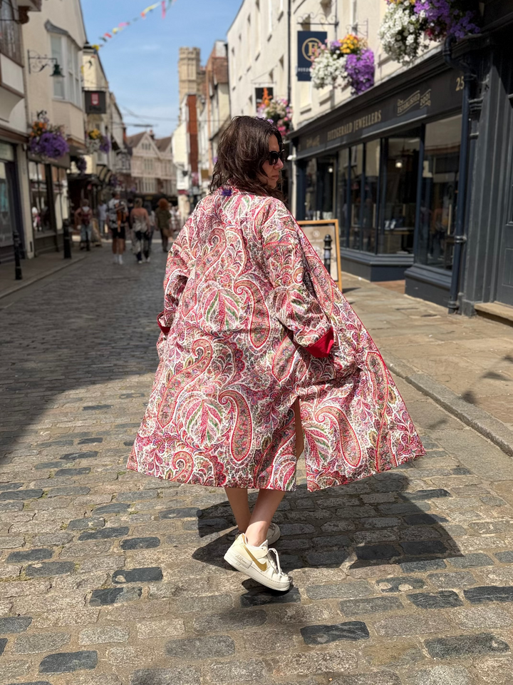 Red Paisley Reversible Linen Coat