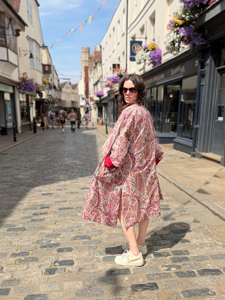 Red Paisley Reversible Linen Coat