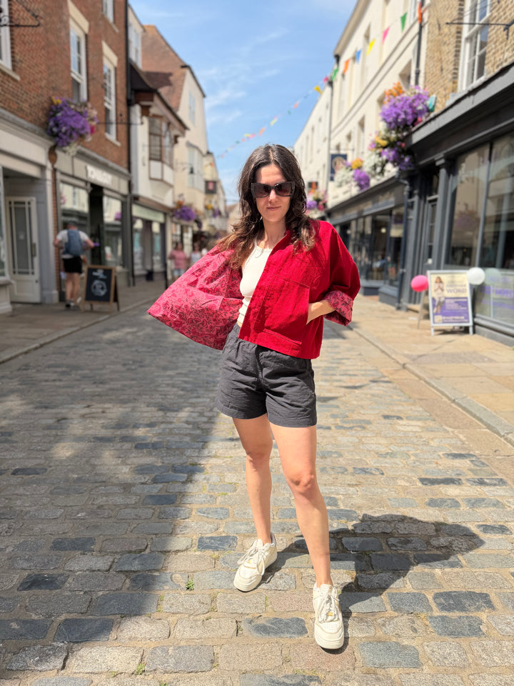 Red Garden Linen Jacket: Reversible