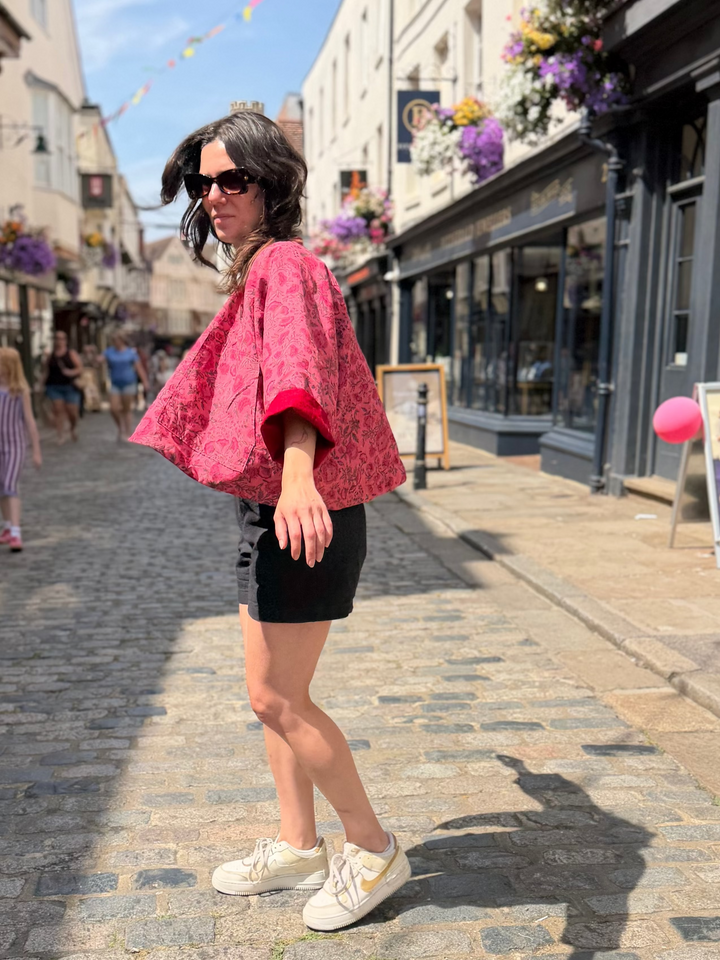Red Garden Linen Jacket: Reversible