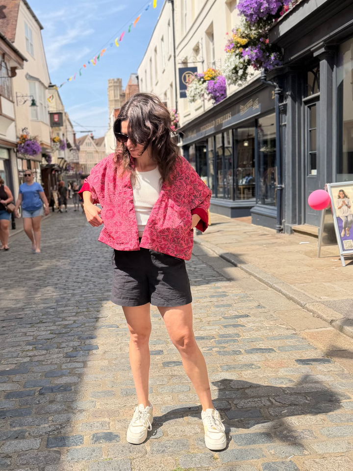Red Garden Linen Jacket: Reversible