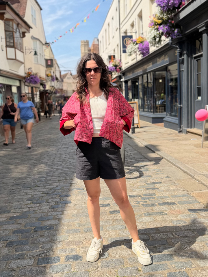 Red Garden Linen Jacket: Reversible