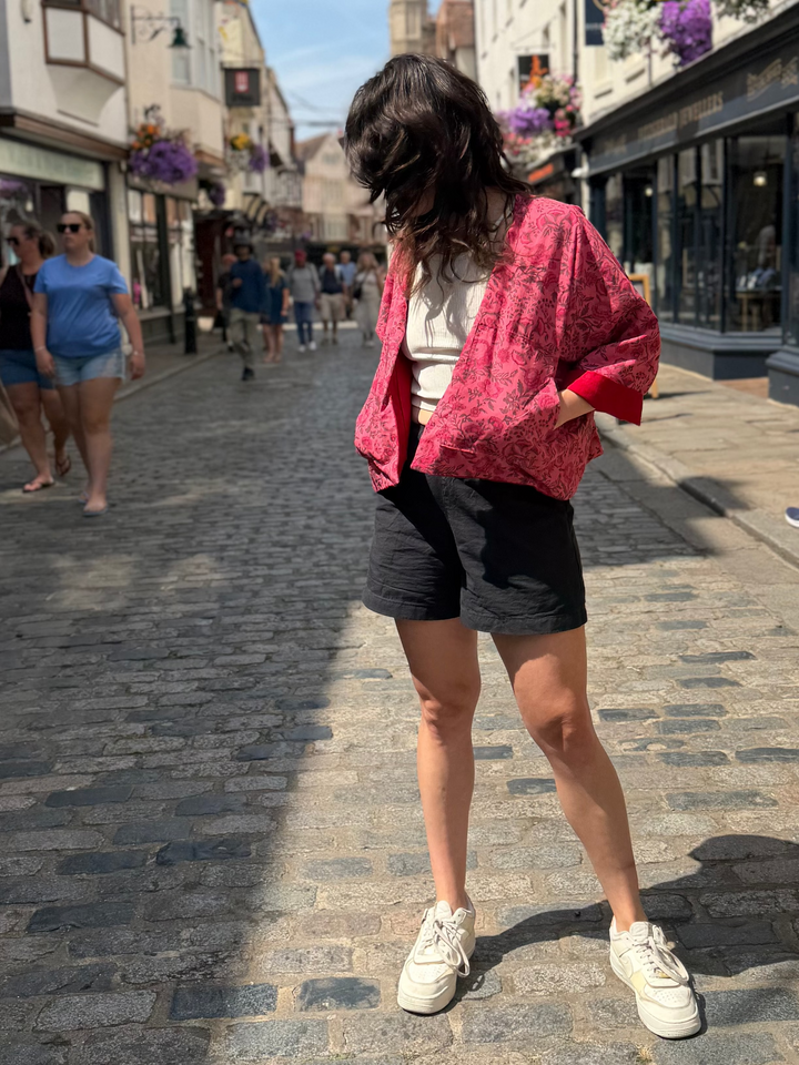 Red Garden Linen Jacket: Reversible