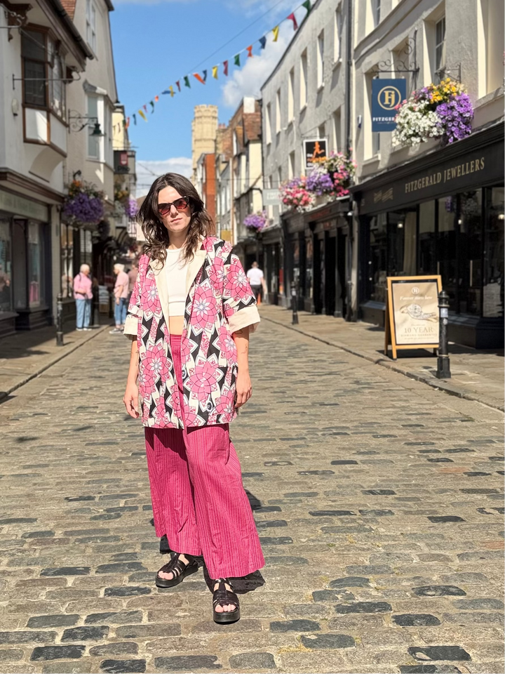 Raspberry Vibes Linen Jacket: Mid-Length