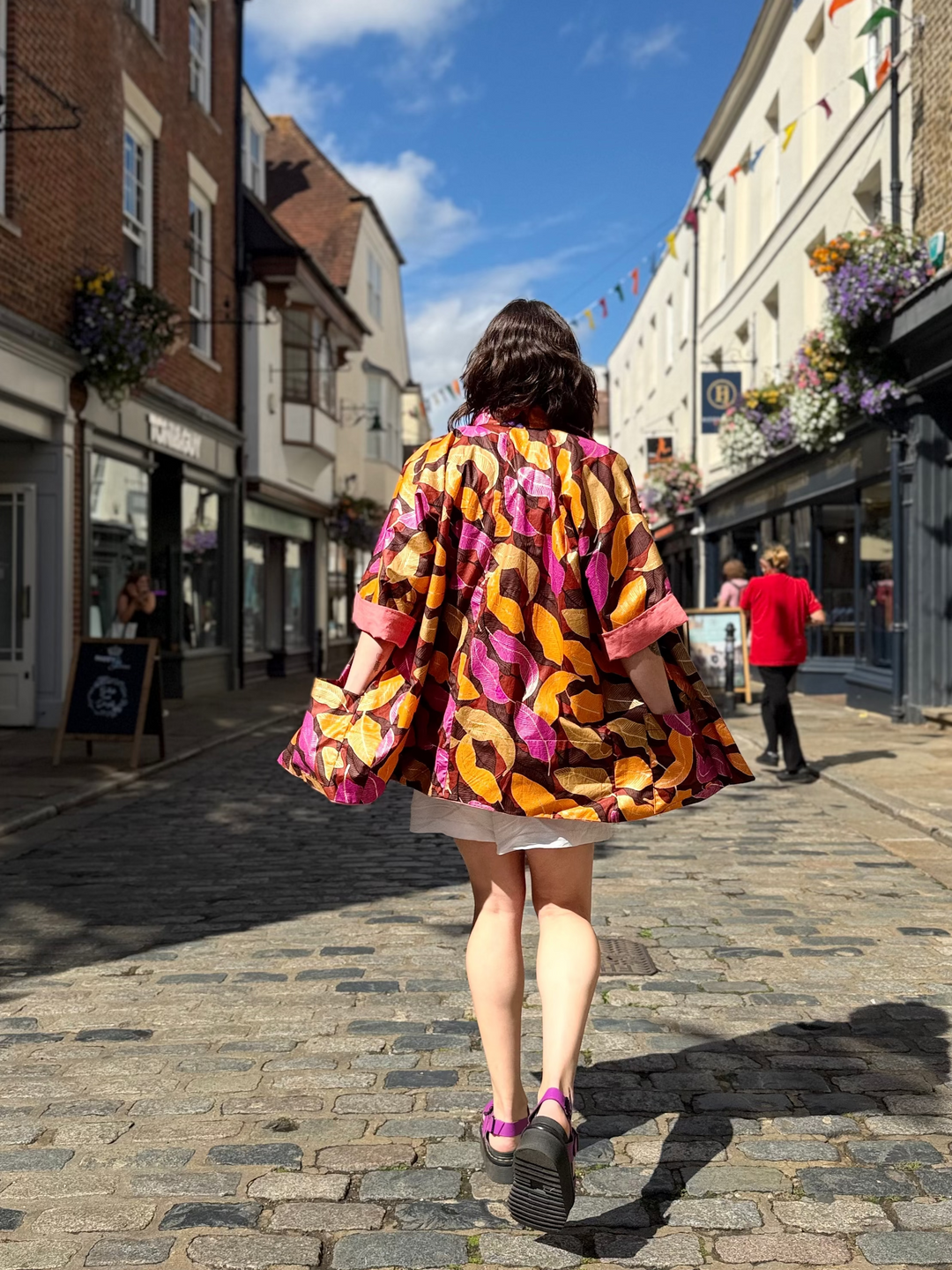 Golden Foliage Linen Jacket: Mid-Length
