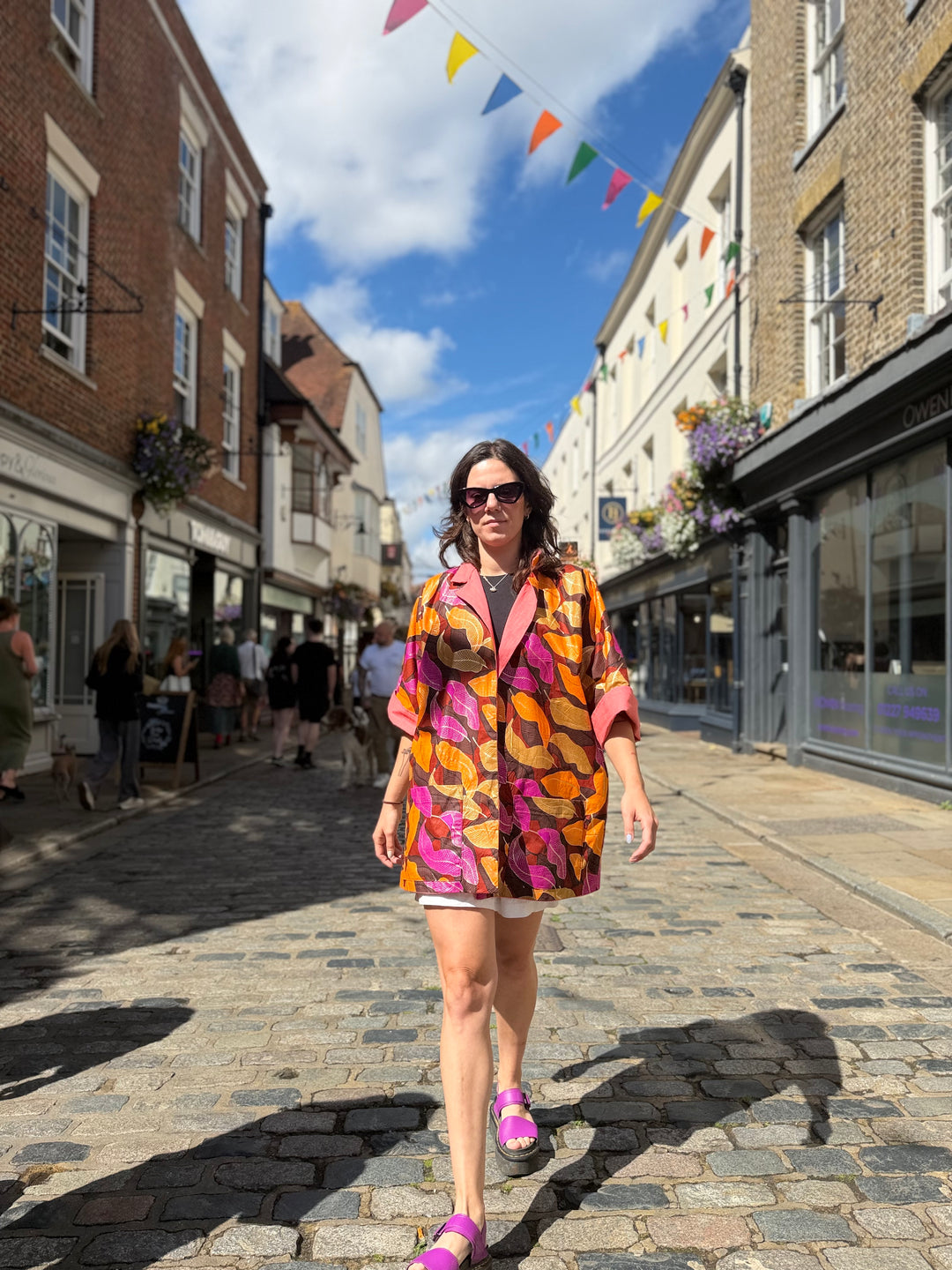 Golden Foliage Linen Jacket: Mid-Length