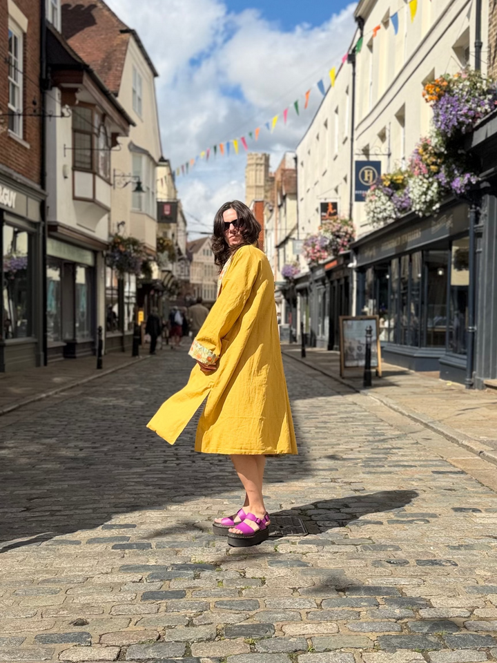 Sweeping Sonata Linen and Chanderi Coat: Reversible, and featuring an Obi Belt