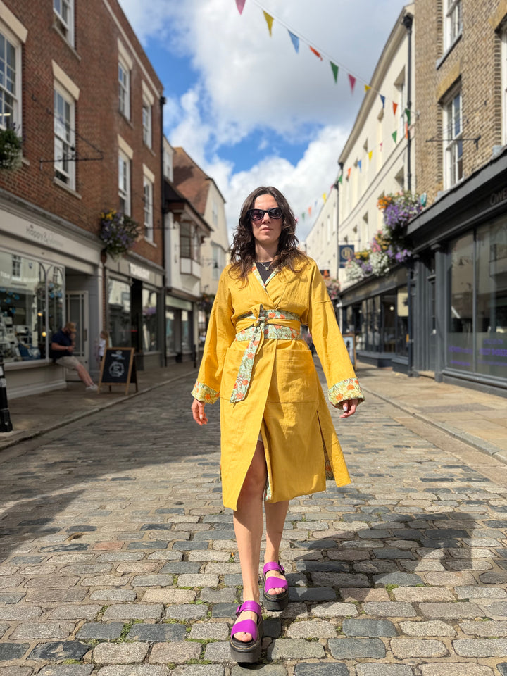 Sweeping Sonata Linen and Chanderi Coat: Reversible, and featuring an Obi Belt